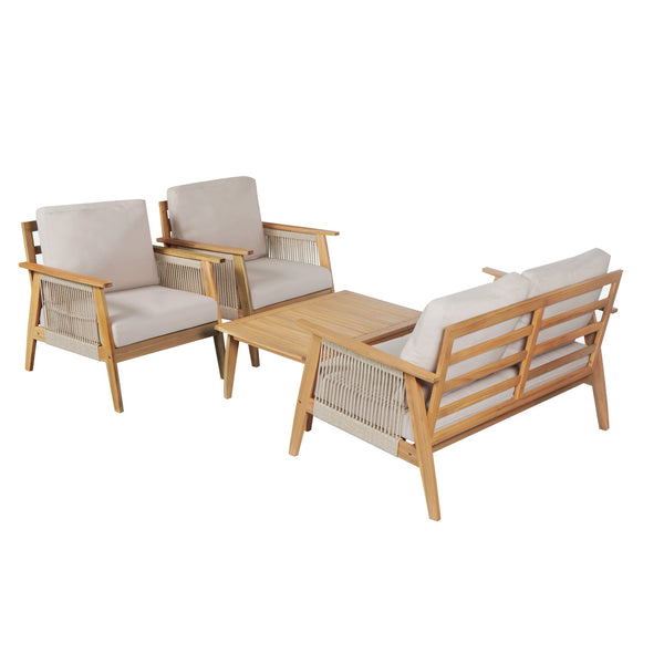 English Elm Outdoor Acacia Hardwood Rope Weave Sectional Set for Patio Garden Balcony Living N757S408833B