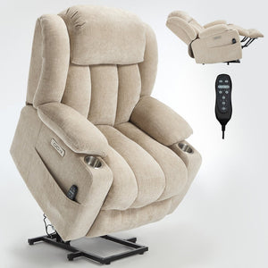 English Elm Up to 350 Lb Chenille Power Lift Recliner with Massage Heat and Charging Ports W1803S00072