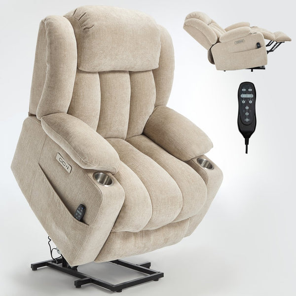 English Elm Up to 350 Lb Chenille Power Lift Recliner with Massage Heat and Charging Ports W1803S00072