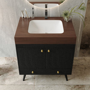 English Elm Contemporary Freestanding Bathroom Vanity Sintered Stone Top Ceramic Sink Storage Cabinet W3136S00060