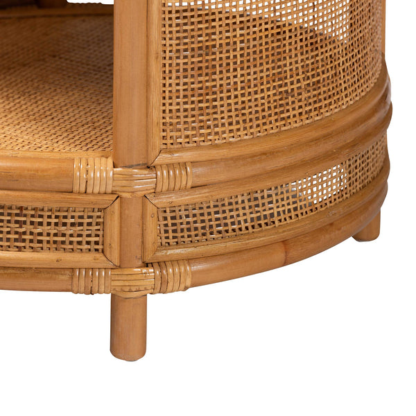 English Elm Modern Woven Rattan Round End Table with Open Shelf Bohemian Coastal Living Accent B2750P467699