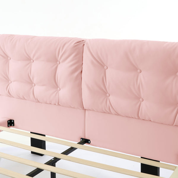 English Elm Christopher Knight Home® - Queen Plush Leather Upholstered Bed Frame with Wingback Headboard, Wavy Footboard, Quiet Support Pink 37.59 L x 32.25 W x 13 H N761S0000022H