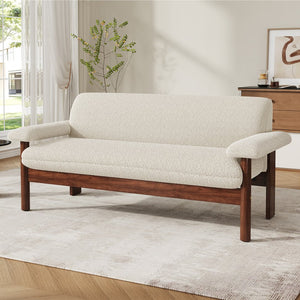 English Elm Modern Berber Fleece 2 Seat Loveseat Rubberwood Base Plush Armrest Couch for Apartments N763S000050A