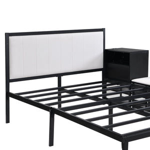 English Elm Full Metal Platform Bed With Stylish Two-Tier Storage Shelves & Cozy Upholstered Headboard, Black N737P199334B