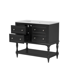 English Elm 36" Bathroom Vanity with Sink Combo, 36" Ceramic Undermount Basin, Solid Wood Frame, 4 Drawers, Waterproof Painted Finish Black N710P250654B
