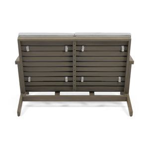 English Elm Christopher Knight Home® - LEAH 4PC Chat Set Beige Acacia Wood Outdoor Patio Sofa Chairs Loveseat Coffee Table, Water-Resistant Cushions 65909.00GRY