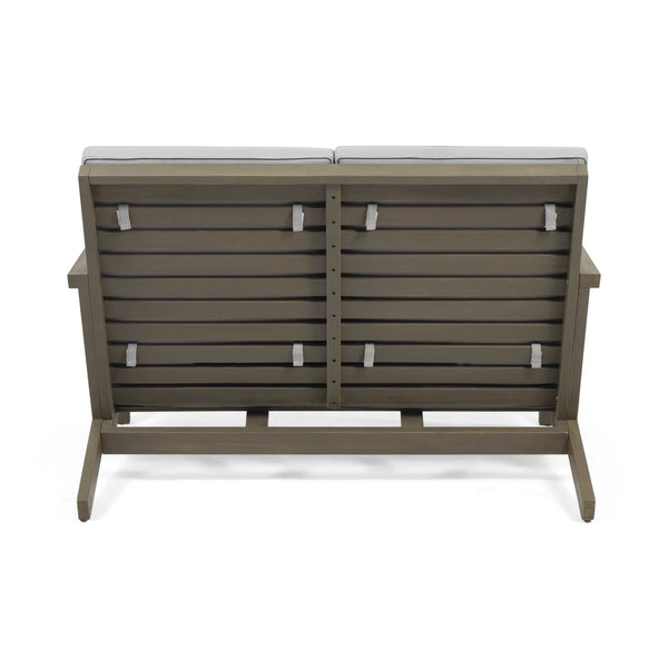 English Elm Christopher Knight Home® - LEAH 4PC Chat Set Beige Acacia Wood Outdoor Patio Sofa Chairs Loveseat Coffee Table, Water-Resistant Cushions 65909.00GRY