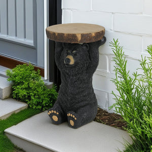 English Elm Christopher Knight Home® - Black Bear MGO Side Table Pedestal — Hand-Painted Resin Bear Stool with Faux Wood Top, Indoor/Outdoor Decor N765P353629K
