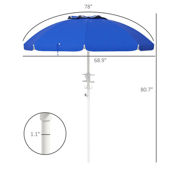 English Elm Outsunny 5.7' Portable Beach Umbrella With Uv40+ Protection, Adjustable Height & Built-In Cup Holders W2225P200535-GIGA