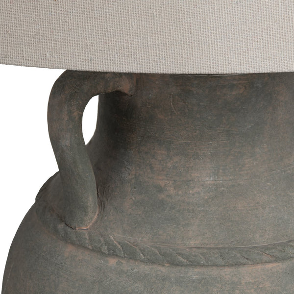 Crestview Collection 29.25"H Ceramic Table Lamp - Stylish Amphora Design With Textured Matte Green Finish & Beige Shade   Cvap3239