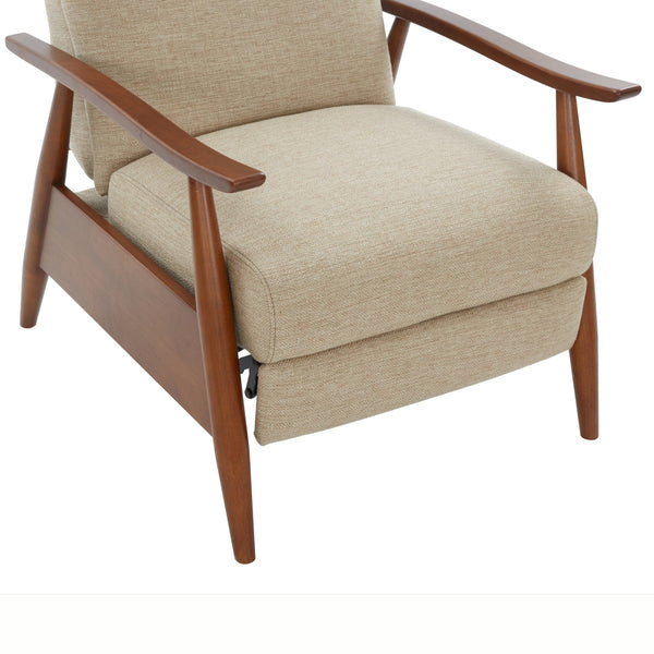English Elm Tustin Mid-century Push Back Recliner with Chestnut Wood Arms and Performance Fabric Beige B050P429143