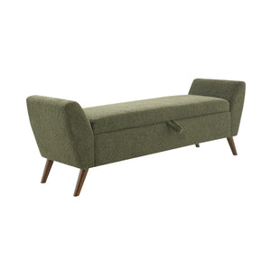 English Elm 60'' Upholstered Storage Bench Teddy Fabric Walnut Legs Mid-century Bedroom Seat Olive Green W2671P388094