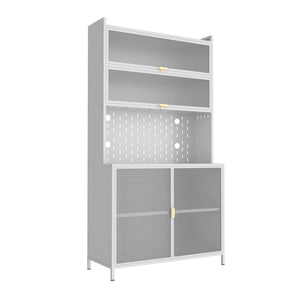 English Elm 73'' Tall 6-Tier Steel Pantry Cabinet with Flip Door & Pegboard, Adjustable Shelves, Anti-Tip Storage White W3387P306356