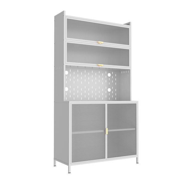 English Elm 73'' Tall 6-Tier Steel Pantry Cabinet with Flip Door & Pegboard, Adjustable Shelves, Anti-Tip Storage White W3387P306356