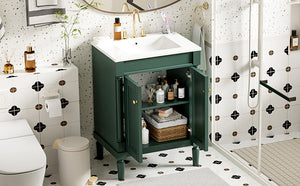 English Elm 24'' Modern Bathroom Vanity with Ceramic Basin, Solid Wood Frame, Soft-Close Doors, Ample Storage Green N710P190503F