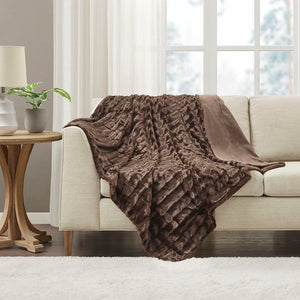 JLA Home Madison Park - Long Faux Fur Throw with Silky Micro-Fur Reverse, OEKO-TEX Certified, Lightweight Cozy 50x60 Inches Brown MP50-455