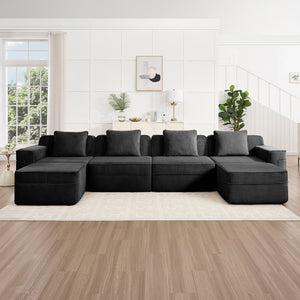 English Elm Modular U-Shaped 4-Seat Sectional Sofa With Movable Ottomans & Plush Pillows, Cloud-Like Comfort W3041S00329