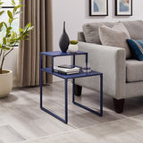 Walker Edison Metal & Wood Tiered Side Table with Shelves, Blue Finish