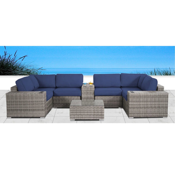 English Elm Fully Assembled Rattan Wicker 4-Person Outdoor Seating Set With Cushions & Glass Top Tables B120S00168
