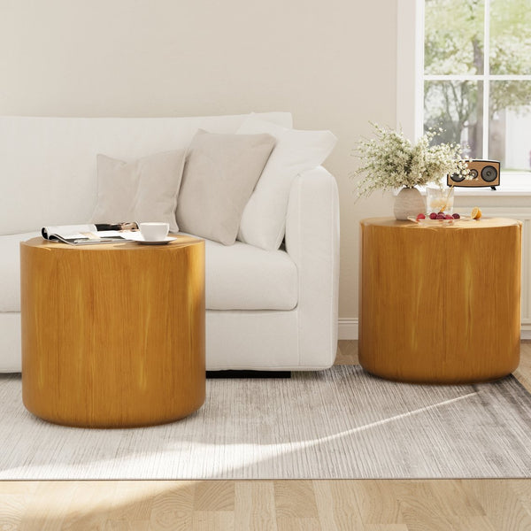 English Elm 19.29"h Round Mgo Outdoor Side Tables Set of 2 Tulip Base Wood Grain Patio Accent Natural W757S00052