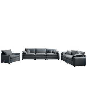 English Elm 3 Piece Comfortable Oversized Sectional Sofa Set – Plush Grey Corduroy With Memory Foam Cushions W714S00747