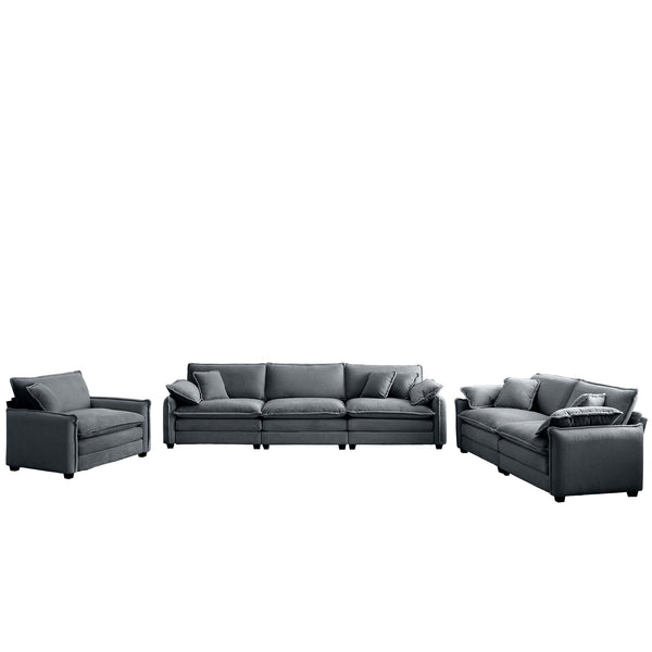 English Elm 3 Piece Comfortable Oversized Sectional Sofa Set – Plush Grey Corduroy With Memory Foam Cushions W714S00747