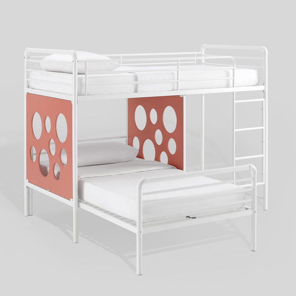 Devan Modern L-Shape Bunk Bed with Fun Cut-Out Panels - Space-Saving Design in White & Terracotta