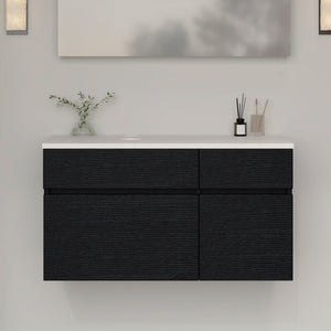English Elm 31.5" Floating Bathroom Vanity Base Black Wood Grain Soft Close Modern Farmhouse W3136P500133
