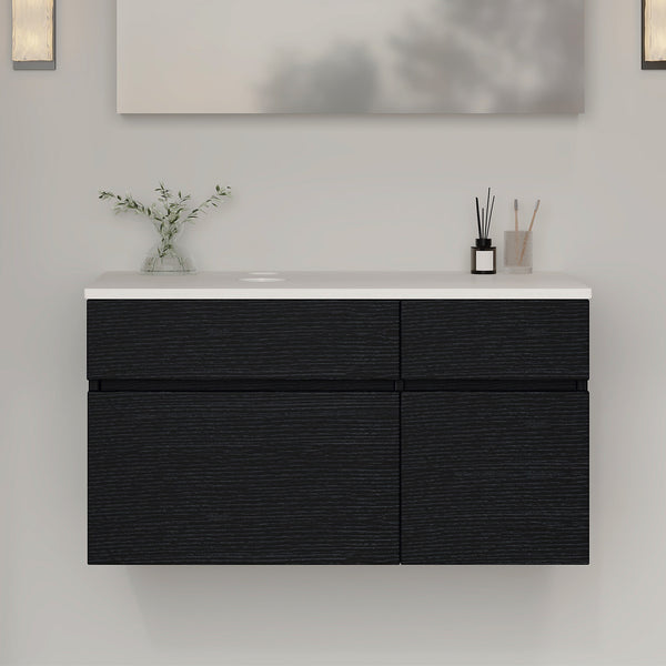 English Elm 31.5" Floating Bathroom Vanity Base Black Wood Grain Soft Close Modern Farmhouse W3136P500133