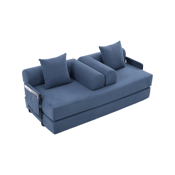 English Elm UNITED modular foldable sofa with metal frame, corduroy upholstery, side pocket & quick assembly convenience Navy W1568P375644