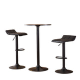 English Elm Belham Black Round Top With Black Leg and Base Metal Bar Table and 2 Swivel Black Bonded Leather Adjustable Bar Stool Bar Sets