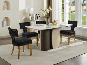 English Elm Mid Century Modern Dining Chairs with Copper Nail Trim, Plush High-Density Foam Seats, Brushed Steel Legs Black W1143P314903