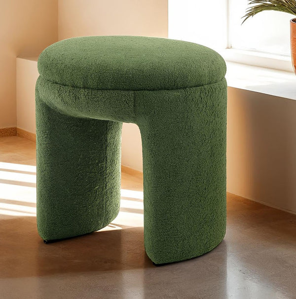 English Elm Round Plush Accent Stool with Teddy Shearling Upholstery, Cozy Contemporary Ottoman Bench Appeal Green 19 L x 19 W x 20 H B2741P388364