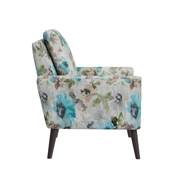 English Elm Enna Floral Upholstered Accent Armchair with Solid Wood Legs for Reading Nooks B127P409851
