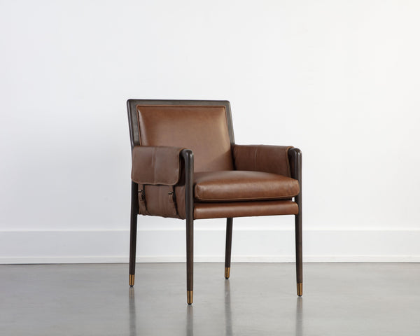 Sunpan Mauti Dining Armchair: Vintage-Inspired Design with Rustic Charm and Handcrafted Leather Elegance Brown / Shalimar Tobacco Leather