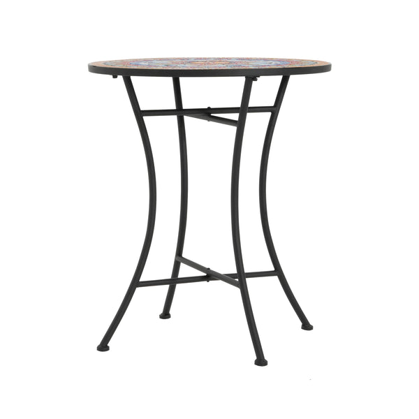 English Elm Christopher Knight Home® - Lambert Outdoor Chat Set Black & Red - Ornate Water-Shedding Ceramic Tile Seats, Iron Frame Patio Elegance N775P215527B