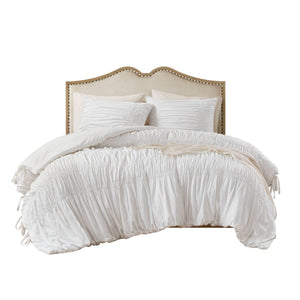 English Elm 2pcs Shabby Chic Ruched Comforter Set Bow Trim Brushed Polyester Fill Romantic Bedroom White B035P341082