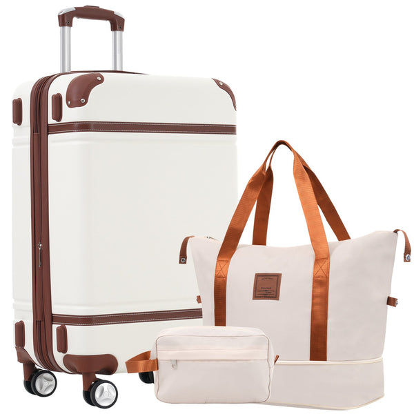 English Elm Hardshell Abs Suitcase Set with Tsa Lock Spinner Wheels Expandable 28 Inch Travel White N732P193485K