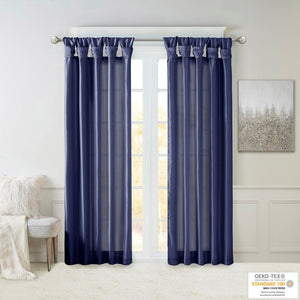 English Elm Twist Tab Lined Faux Silk Curtain Panel In Navy - Elegant 50X95" Design For Luxurious Living Spaces B03598204-GIGA