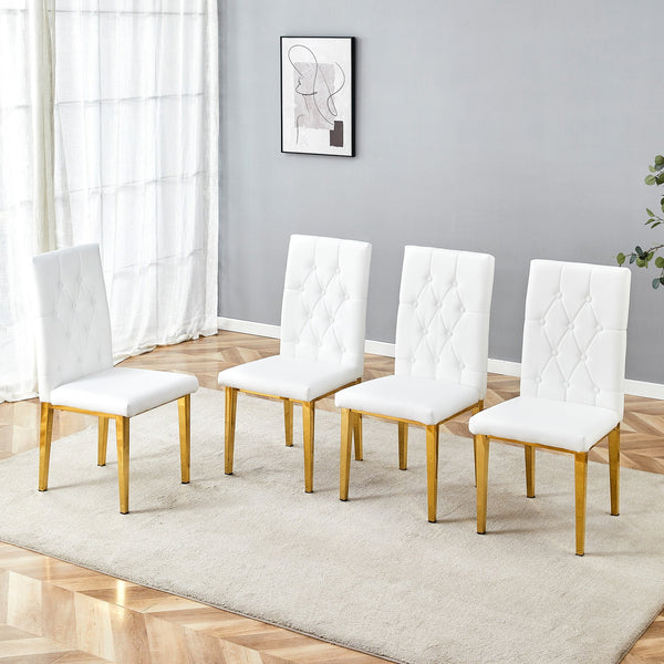 English Elm 4 white dining chairs set with gold legs, quilted PU, stud detailing, armless modern vintage style, easy assembly W1151131992