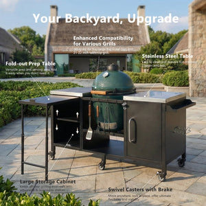 English Elm K&k Stainless Steel Outdoor Kitchen Island with Fold Out Prep Surface for Kamado Grills N707S000023B
