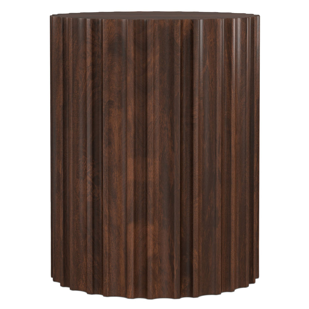 English Elm Rolf Solid Mango Wood Fluted Round Side Table Sculptural Walnut Accent Piece B136P420276