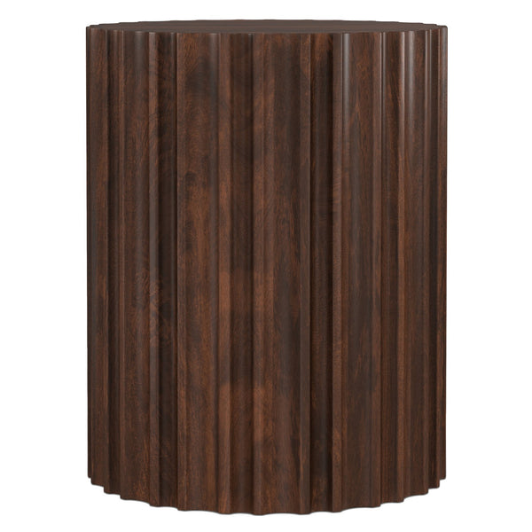 English Elm Rolf Solid Mango Wood Fluted Round Side Table Sculptural Walnut Accent Piece B136P420276