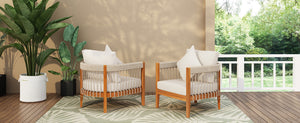 English Elm Christopher Knight Home® - [Set Of 2] Acacia Wood Boho Outdoor Lounge Chairs With Handwoven Accents & Cushions For Garden Relaxation N767P265743N_2