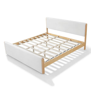 English Elm King Platform Bed Natural Wood Frame Beige Upholstered Low Profile No Box Spring N758K909697N