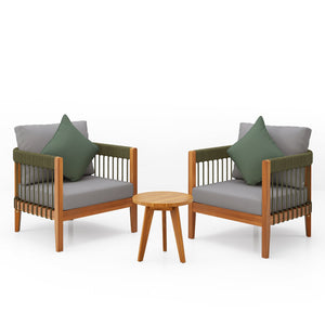 English Elm Christopher Knight Home® - 3 Pcs Set Acacia Wood Outdoor Club Chairs With Handwoven Rope & Water-Resistant Cushions For Boho Style N767P265743E002_63163.00