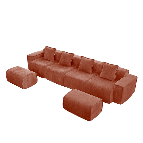 English Elm Streamlined Modular U-shape Sectional Velvet Sofa with Cloud Comfort and Movable Ottomans Red W3041S00363