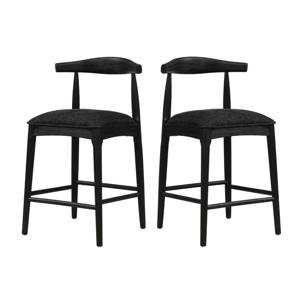 English Elm Christopher Knight Home® - COUNTER Ladder Back Farmhouse Counter Stool Set of 2 with Upholstered Seats and Tapered Rubberwood Legs Black N771P339881H