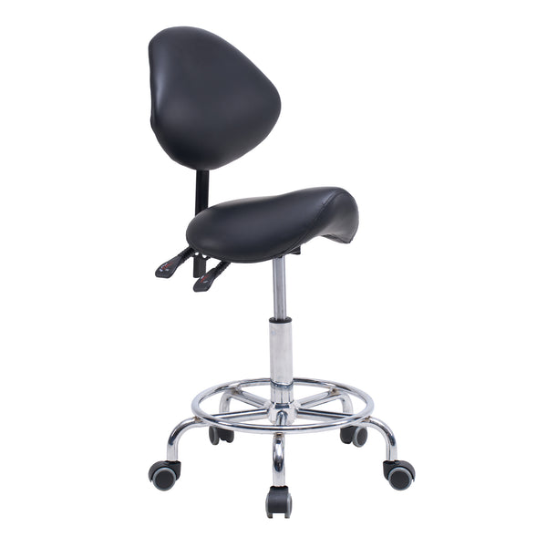 English Elm Saddle Ergonomic Swivel Stool with Backrest, Hydraulic Tilt, Footrest & Smooth Wheels for Clinic W2069P342823