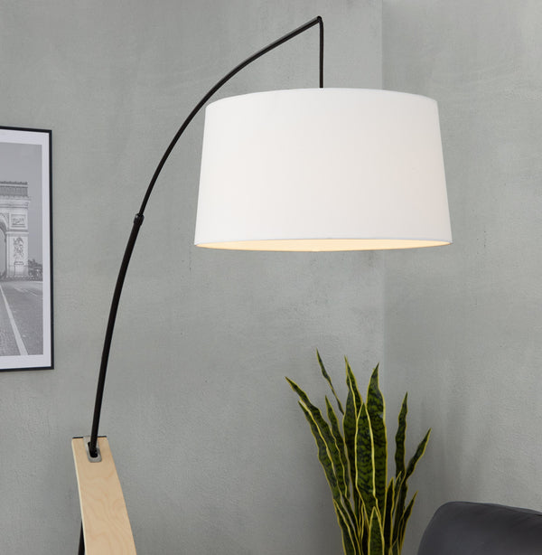 English Elm Floor Lamp with Organic Wood Base and Linen Shade for Farmhouse Living Spaces B202S02142